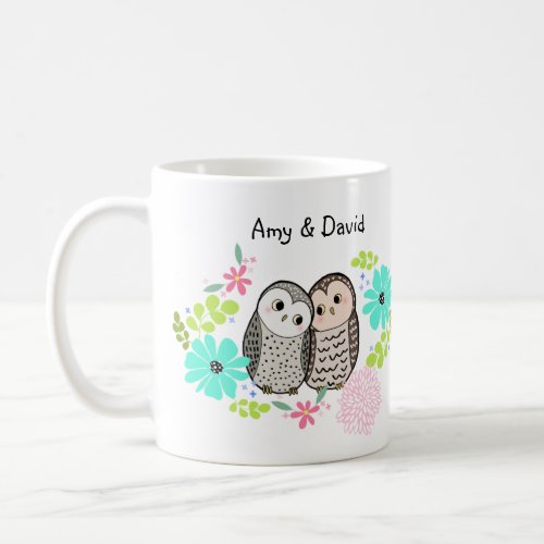 Cute Owl Couple Personalized with Custom Name  Coffee Mug