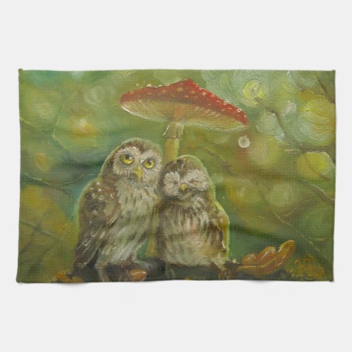 Cute Owl Couple under the Mushroom Towel