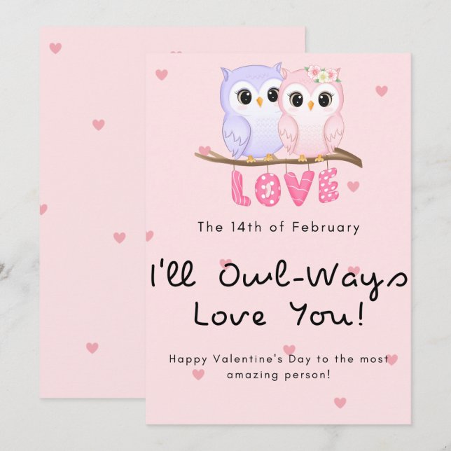 Cute owl couple Valentines day Holiday Card (Front/Back)