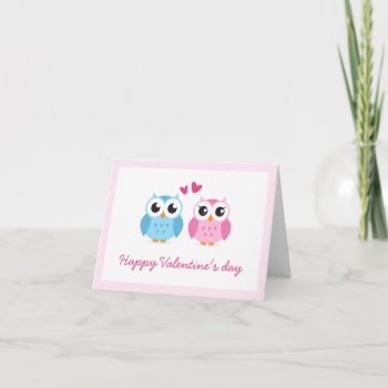 Cute Owl Couple With Pink Love Hearts Valentine Holiday Card by BrightAndBreezy at Zazzle