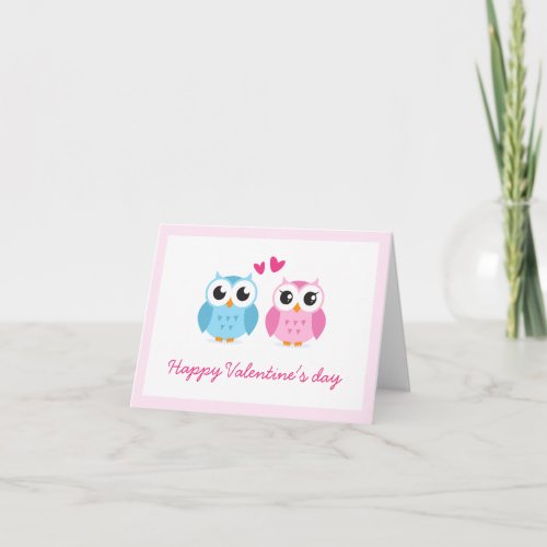 Cute owl couple with pink love hearts Valentine Holiday Card