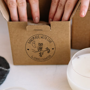 Cute Owl Custom Handmade with love, Rubber Stamp