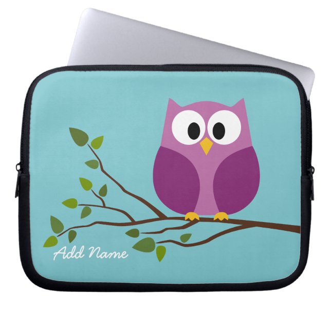 Cute Owl Drawing on a Tree Branch Laptop Sleeve (Front)