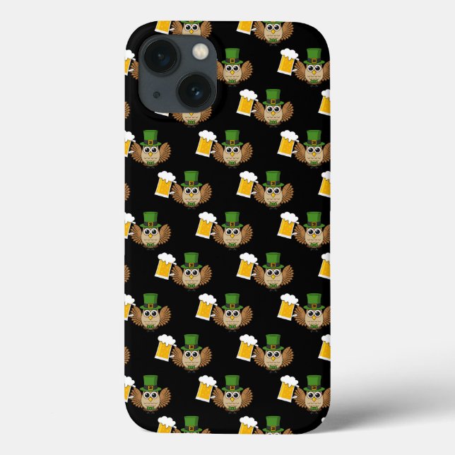 Cute Owl Drinking Beer St Patrick's Day Pattern Case-Mate iPhone Case (Back)