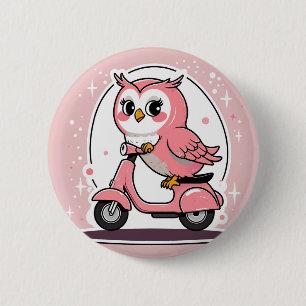 Cute owl driving a scooter button