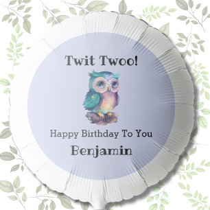 Cute Owl Dusty Blue Forest Woodland Birthday Balloon