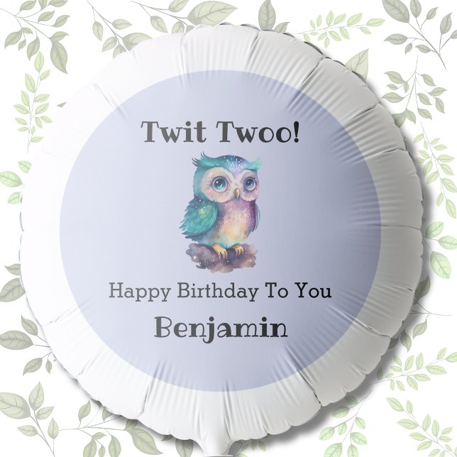 Cute Owl Dusty Blue Forest Woodland Birthday Balloon (Creator Uploaded)