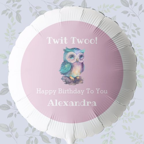 Cute Owl Dusty Pink Woodland Animal Birthday Balloon