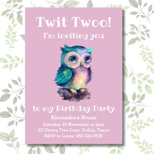 Cute Owl Dusty Pink Woodland Girls Birthday Invitation