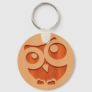 Cute owl engraved in wood effect keychain