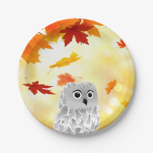 Cute Owl Fall Leaves Autumn Party Paper Plates