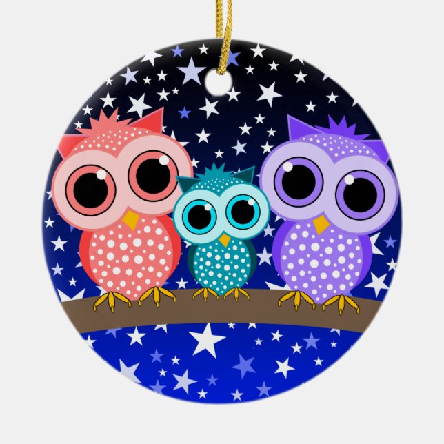 cute owl family ceramic ornament (Front)