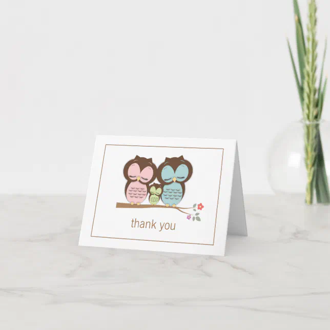 Cute Owl Family Couple Thank You Note Card | Zazzle