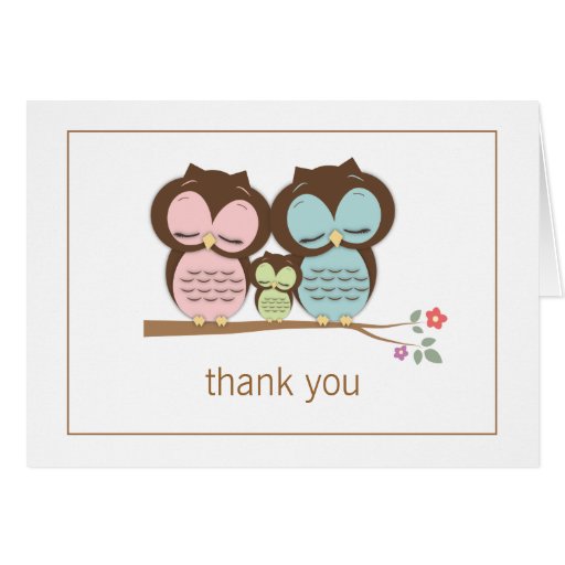 Cute Owl Family Couple Thank You Note Card | Zazzle