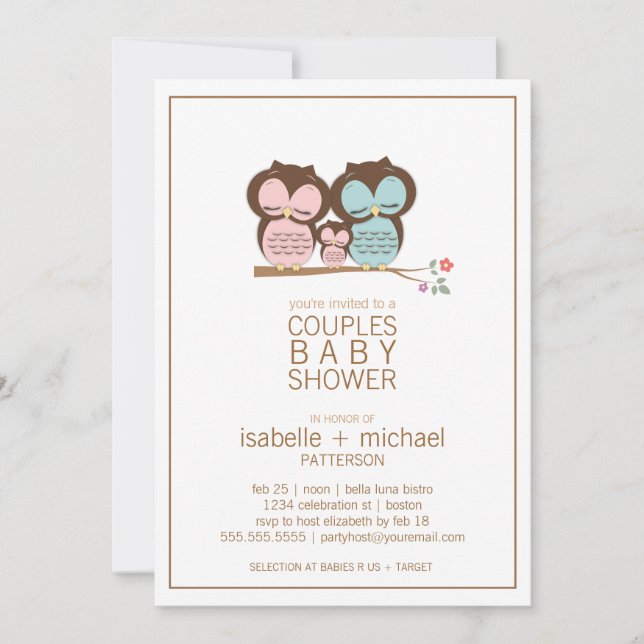 Cute Owl Family Couples Baby Shower Invitation (Front)