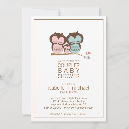 Cute Owl Family Couples Baby Shower Invitation