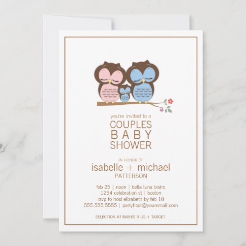 Cute Owl Family Couples Baby Shower Invitation