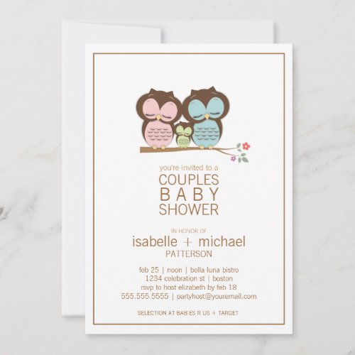 Cute Owl Family Couples Baby Shower Neutral Announcement