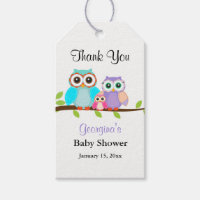 Cute Owl Family Girl Baby Shower Gift Tags