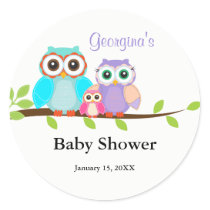 Cute Owl Family Girl Baby Shower Sticker