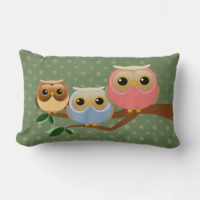 Cute Owl Family Lumbar Pillow (Front)