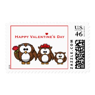 Cute Owl Family Mom Dad Child Valentine Rose Stamp