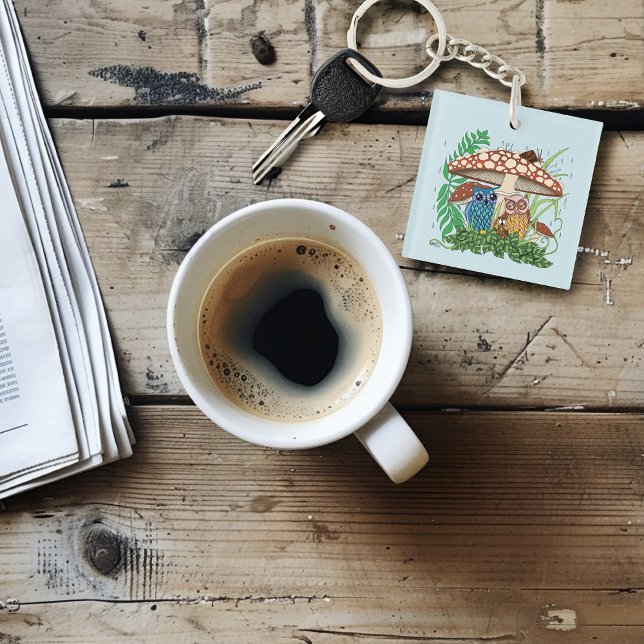 Cute Owl Family Mushroom Rain Keychain (Creator Uploaded)