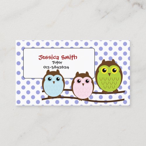 Cute Owl Family Tutor Childcare Babysitter Business Card