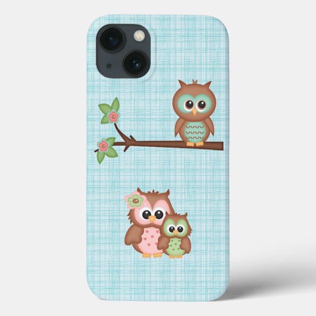 Cute Owl Family With Flower Case-Mate iPhone Case (Back)