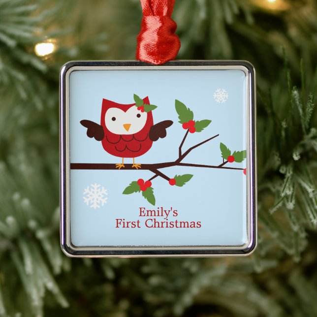 Cute Owl First Christmas Custom Ornament (Tree)