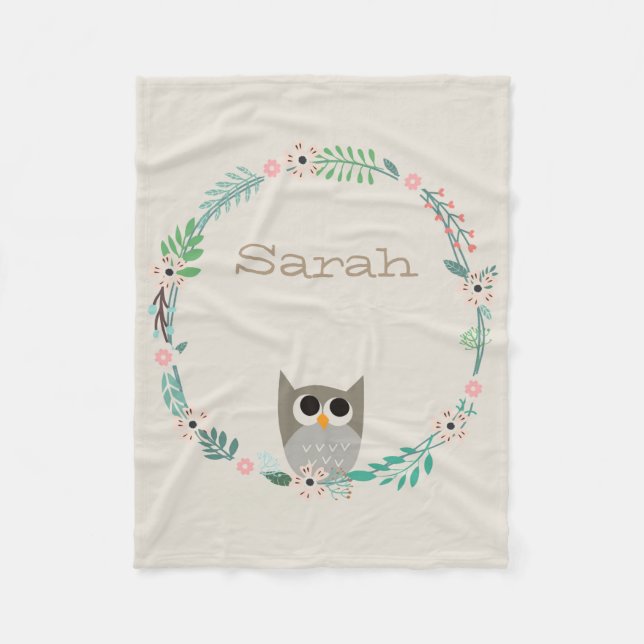 Cute Owl Fleece Blanket (Front)