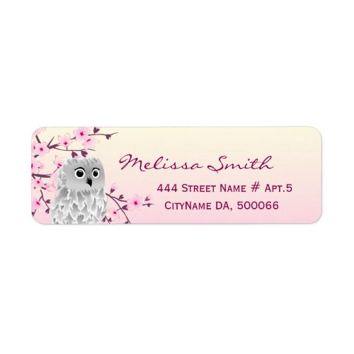 Cute Owl Floral Cherry Blossoms Pink Label