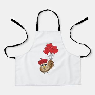 Cute Owl Flying with Heart Balloons Apron