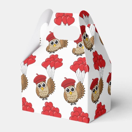 Cute Owl Flying with Heart Balloons Favor Boxes