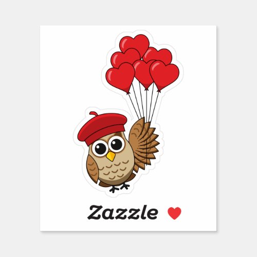 Cute Owl Flying with Heart Balloons Sticker