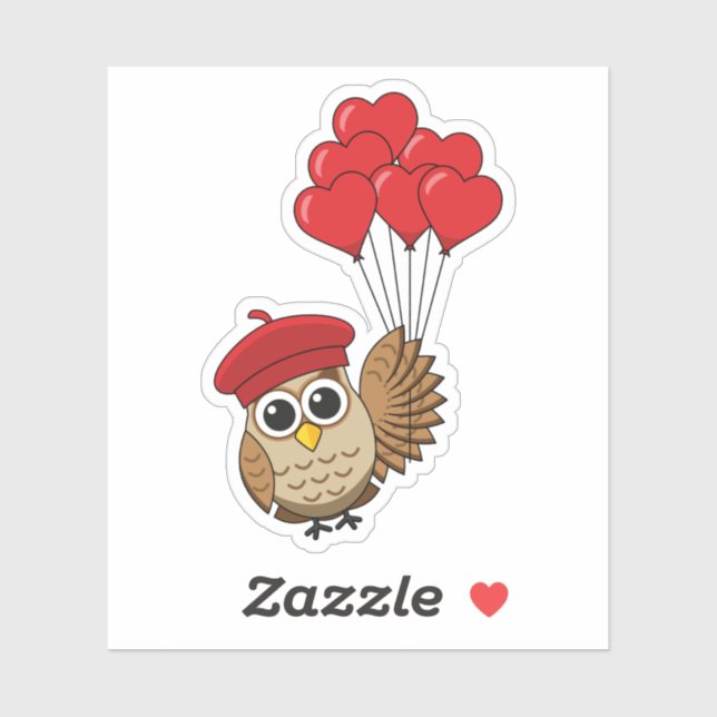 Cute Owl Flying with Heart Balloons Sticker (Sheet)