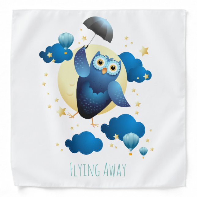 Cute Owl Flying with Umbrella  Bandana (Front)