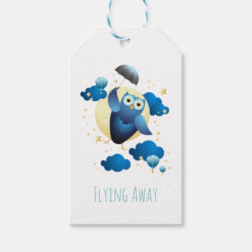 Cute Owl Flying with Umbrella  Gift Tags