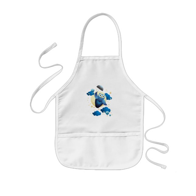  Cute Owl Flying with Umbrella  Kids' Apron (Front)