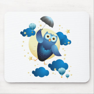 Cute Owl Flying with Umbrella Mouse Pad