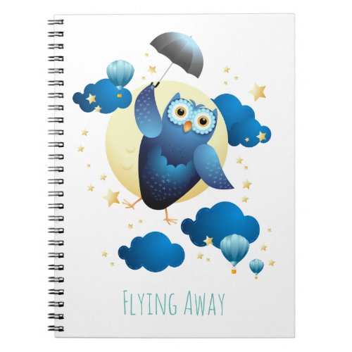 Cute Owl Flying with Umbrella  Notebook