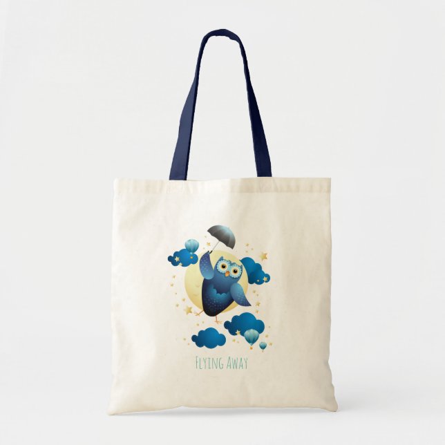 Cute Owl Flying with Umbrella  Tote Bag (Front)