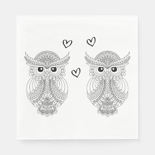 Cute Owl Folk Art Native American Wedding Party Napkins
