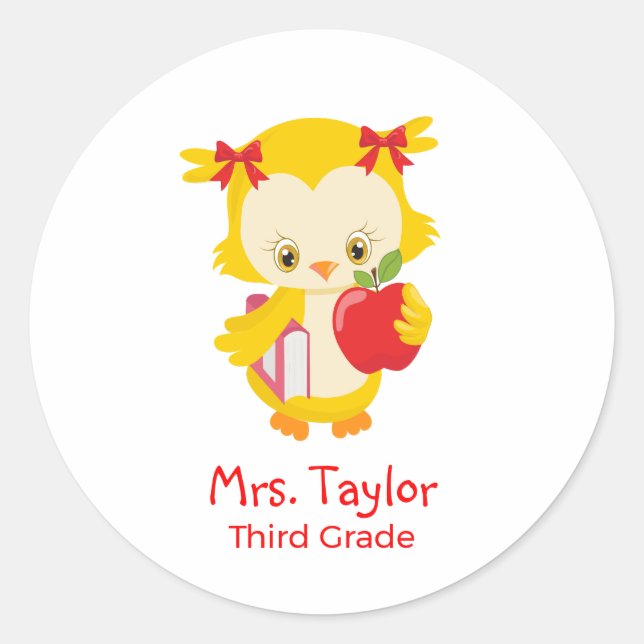Cute owl for teacher classic round sticker (Front)