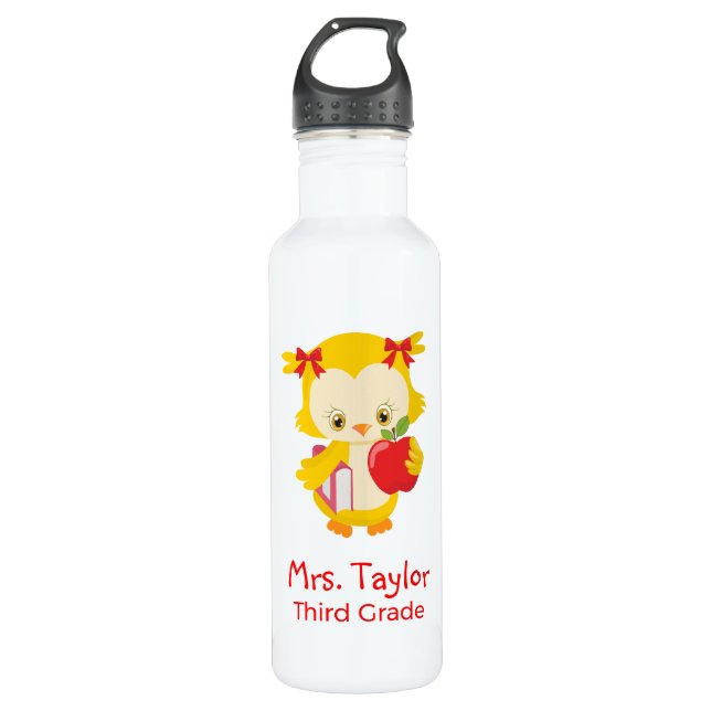 Cute owl for teacher stainless steel water bottle (Front)