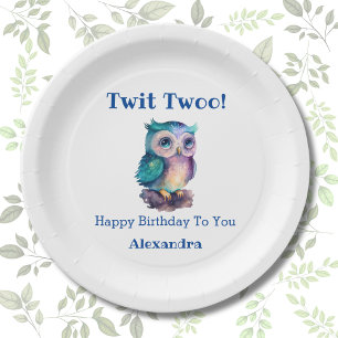 Cute Owl Forest Woodland Birthday Paper Plates