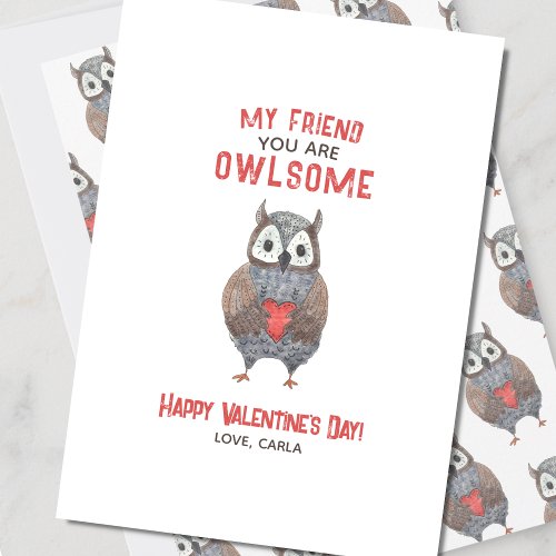 Cute Owl Friend Valentines Day Holiday Card