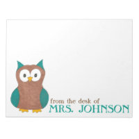 Cute Owl From the Desk of Teacher Name Notepad