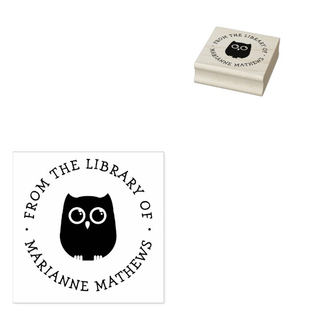 Cute Owl From the Library of  Add Name Rubber Stamp (Stamped)