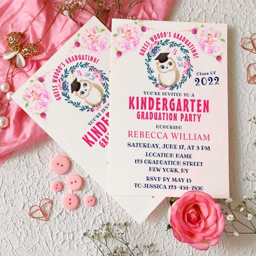 Cute Owl Funny Kindergarten Graduation Invitation